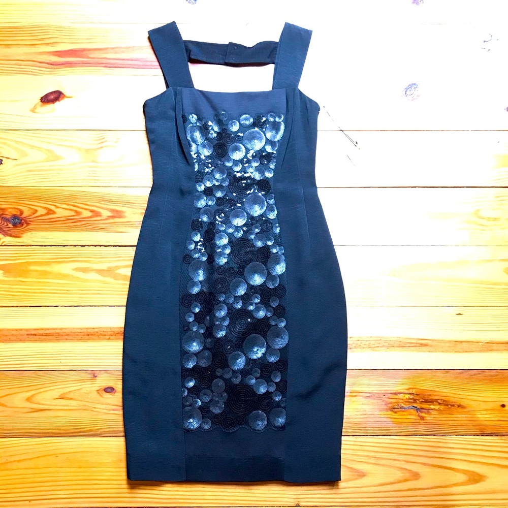 Aysha Black Circular Sequin Dress, NWT, 4
